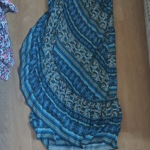 Blue and Green Patterned Maxi Skirt